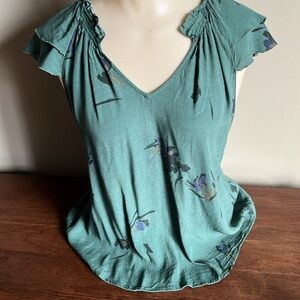 A New Day Ruffled Sleeve Flowered Blouse Womens Small
